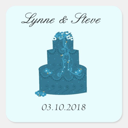 Aquamarine Hochzeitstorte Save the Date Quadratischer Aufkleber (Vorderseite)