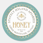 Aquamarine Honigwabengrenze und Biene Runder Aufkleber (Vorderseite)