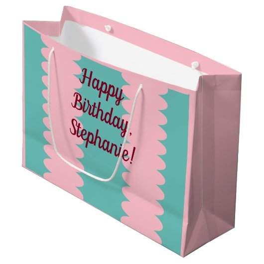 aquamarine, hübsche, anpassbare, blasenpink große geschenktüte (Vorderseite Schrägansicht)