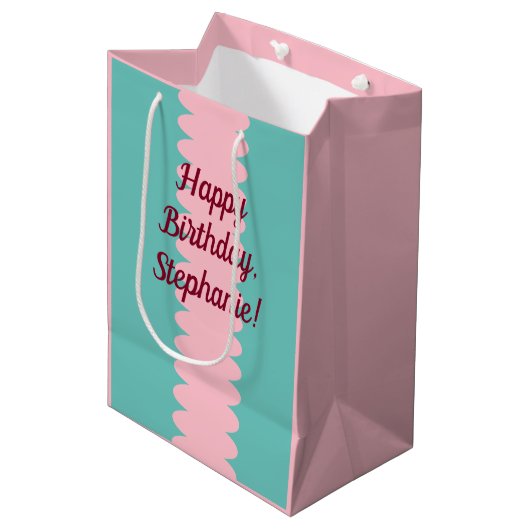 aquamarine, hübsche, anpassbare, blasenpink mittlere geschenktüte (Vorderseite Schrägansicht)