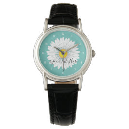 Aquamarine Hübsche Little Daisy Black Leather eWat Armbanduhr