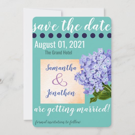 Aquamarine Hydrangea Save the Date Hochzeitskarte (Vorderseite)