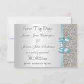 Aquamarine Imitate Bow & Diamonds Silver Save the Date (Rückseite)