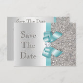 Aquamarine Imitate Bow & Diamonds Silver Save the  Save The Date (Vorne/Hinten)