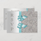 Aquamarine Imitate Bow Silver Diamonds UAWG RSVP Karte (Vorne/Hinten)