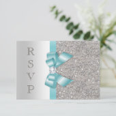 Aquamarine Imitate Bow Silver Diamonds UAWG RSVP Karte (Stehend Vorderseite)