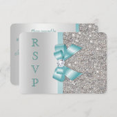 Aquamarine Imitate Bow Silver Sequenzen Diamond UA Einladung (Vorne/Hinten)