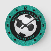 Aquamarine Imitate Glitzer Boys Fußball Fußball Runde Wanduhr (Vorderseite)