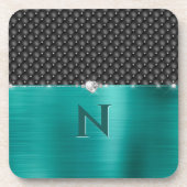 Aquamarine Imitate Metallhandschuh und Monogramm Getränkeuntersetzer (Vorderseite)