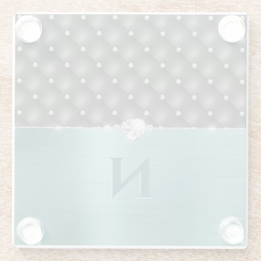 Aquamarine Imitate Metallhandschuh und Monogramm Glasuntersetzer (Rückseite)