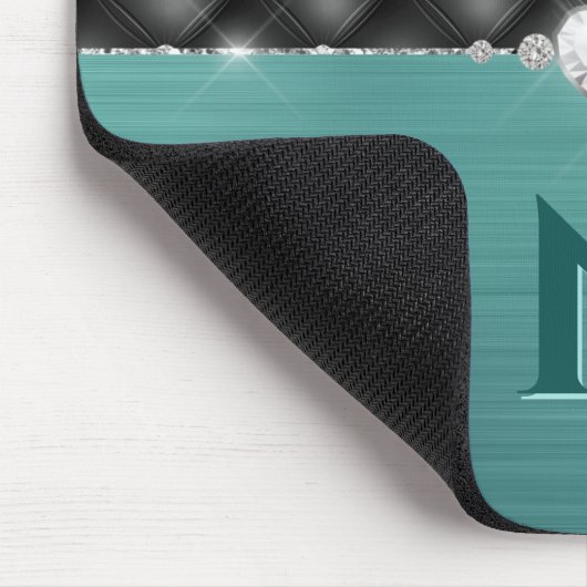 Aquamarine Imitate Metallhandschuh und Monogramm-M Mousepad (Ecke)