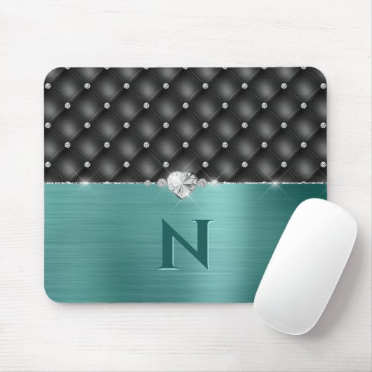 Aquamarine Imitate Metallhandschuh und Monogramm-M Mousepad (Mit Mouse)