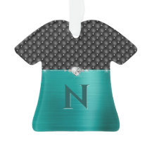 Aquamarine Imitate Metallhandschuh und Monogramm