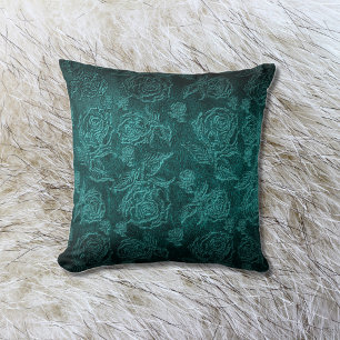 Aquamarine Imitate mit Embosser Rose Leder Kissen