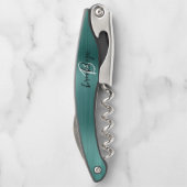 Aquamarine Imitate Pinselmetall-Monogramm-Skripte Kellnermesser (Rückseite)