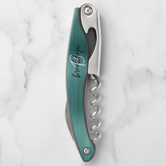 Aquamarine Imitate Pinselmetall-Monogramm-Skripte Kellnermesser (Rückseite)