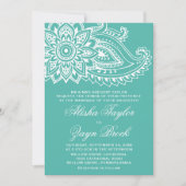Aquamarine Indian Paisley Formal Wedding Einladung (Vorderseite)