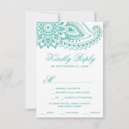 Aquamarine Indian Paisley Menü Auswahl RSVP Karte