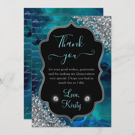 Aquamarine irideszierende Meerjungfraubriefe Quinc Dankeskarte (Vorne/Hinten)