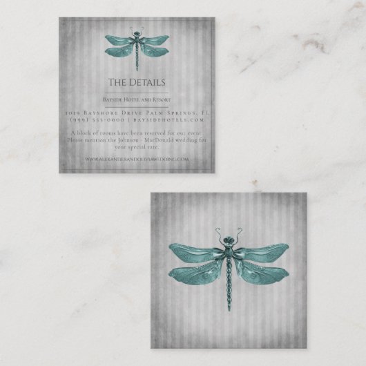 Aquamarine Jeweled Dragonfly-Hochzeit Begleitkarte (Vorne/Hinten)
