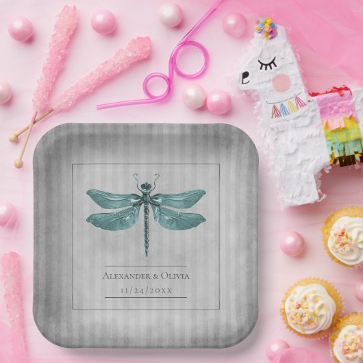 Aquamarine Jeweled Dragonfly-Hochzeit Pappteller (Party)