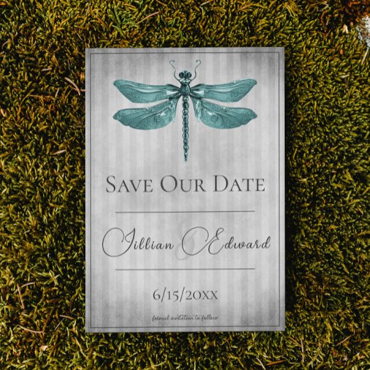 Aquamarine Jewelen-Libelle Save the Date Ankündigung
