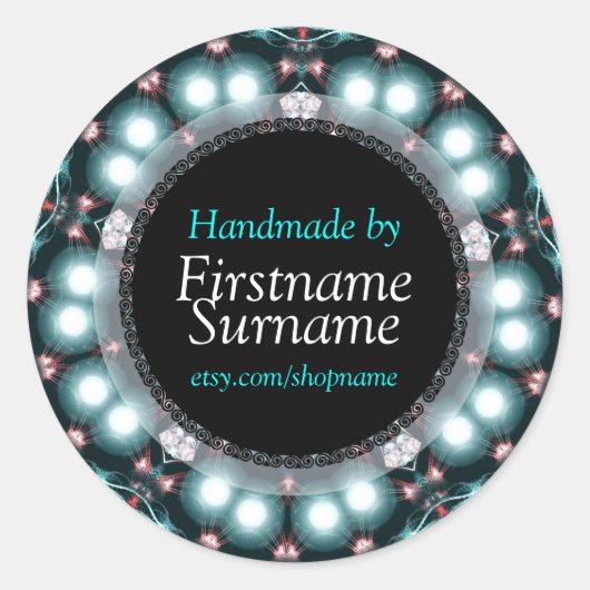 Aquamarine Juwelen Mandala Kunsthandwerk Etiketten Runder Aufkleber (Vorderseite)