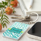 Aquamarine Kalkgrün & Weiß Zebra & Geparnhaut Schlüsselanhänger (Vorderseite rechts)