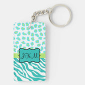Aquamarine Kalkgrün & Weiß Zebra & Geparnhaut Schlüsselanhänger (Rückseite)