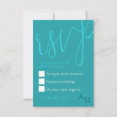 Aquamarine Kalligrafie Script Wedding RSVP Card (Vorderseite)
