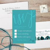 Aquamarine Kalligrafie Script Wedding RSVP Card Karte