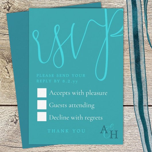 Aquamarine Kalligrafie Script Wedding RSVP Card Karte