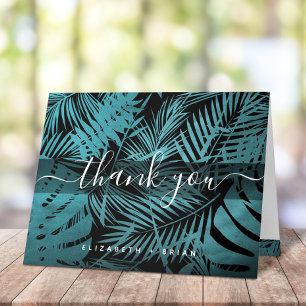 Aquamarine Kalligraphie-Schrift für tropische Palm Dankeskarte