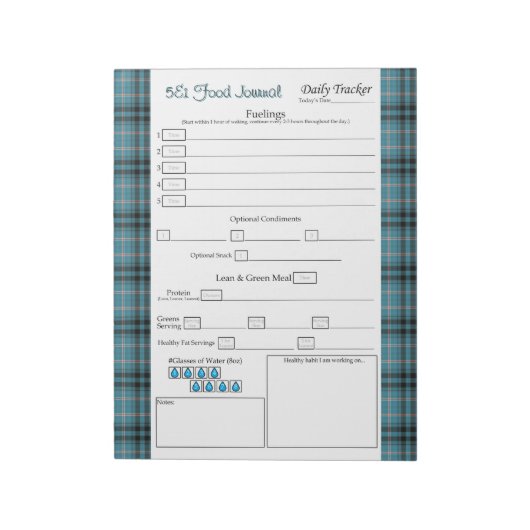 Aquamarine Karierte 5 und 1 Lebensmittel Editor Notizblock (Rotiert)