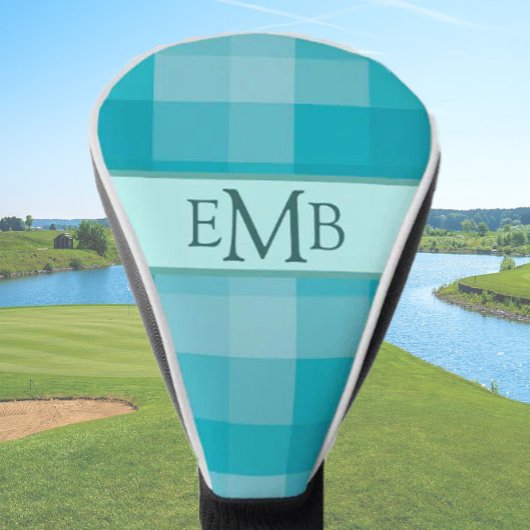Aquamarine Karierte Monogram Initials Ladys Golf Headcover
