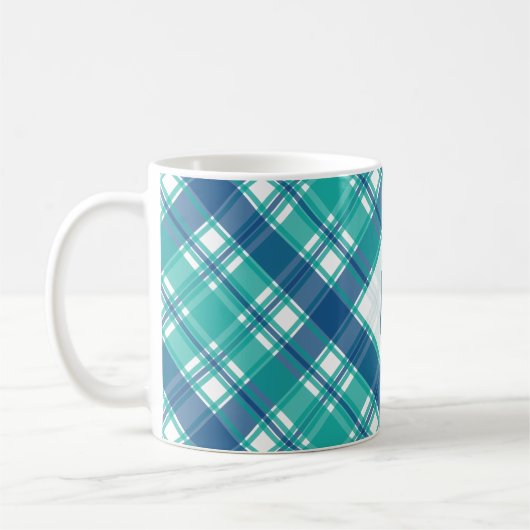 Aquamarine Karierte Monogramm Kaffeetasse (Links)