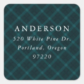 Aquamarine Karierte Rücksendeadresse Quadratischer Aufkleber (Vorderseite)