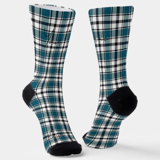 Aquamarine Karierte Socken mit Name HAMbWG (Gewinkelt)