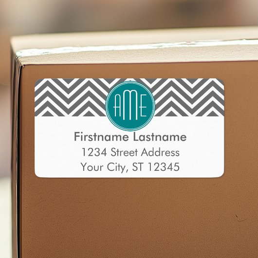 Aquamarine Karkohle Chevrons Custom Monogram Adressaufkleber