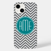 Aquamarine Karkohle Chevrons Custom Monogram Case-Mate iPhone Hülle (Rückseite)