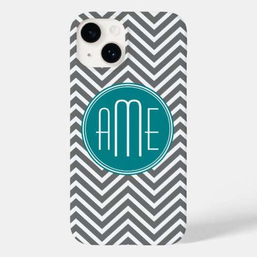 Aquamarine Karkohle Chevrons Custom Monogram Case-Mate iPhone Hülle (Rückseite)