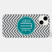 Aquamarine Karkohle Chevrons Custom Monogram Case-Mate iPhone Hülle (Rückseite (Horizontal))