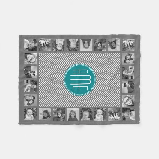 Aquamarine Karkohle Chevrons Custom Monogram Fleecedecke (Vorderseite (Horizontal))