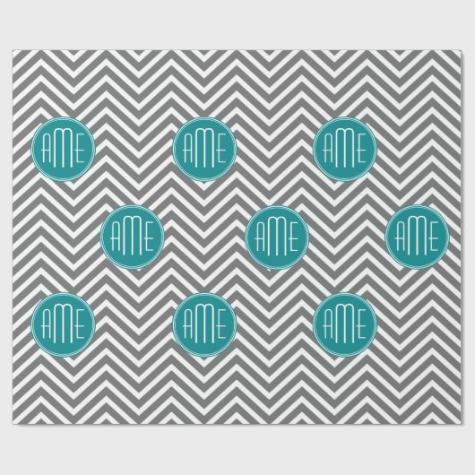 Aquamarine Karkohle Chevrons Custom Monogram Geschenkpapier (Flach)