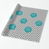 Aquamarine Karkohle Chevrons Custom Monogram Geschenkpapier (Ungerollt)