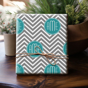 Aquamarine Karkohle Chevrons Custom Monogram Geschenkpapier