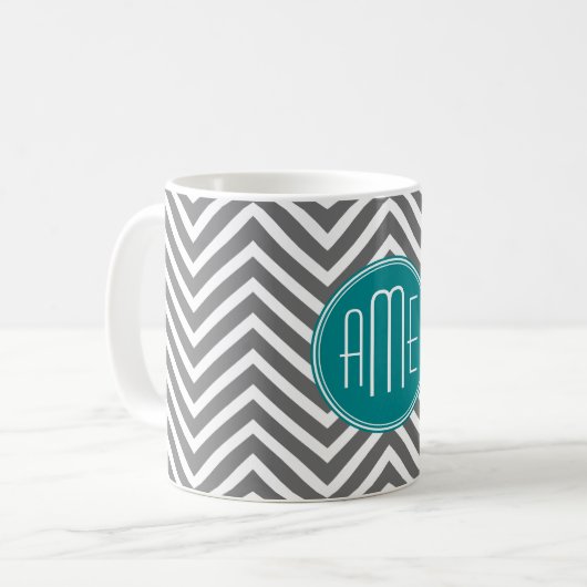 Aquamarine Karkohle Chevrons Custom Monogram Kaffeetasse (Vorderseite Links)