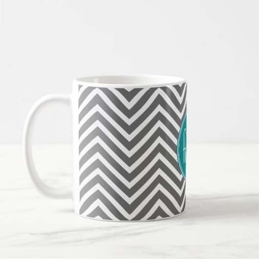 Aquamarine Karkohle Chevrons Custom Monogram Kaffeetasse (Links)