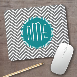 Aquamarine Karkohle Chevrons Custom Monogram Mousepad