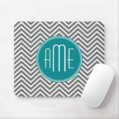 Aquamarine Karkohle Chevrons Custom Monogram Mousepad (Mit Mouse)